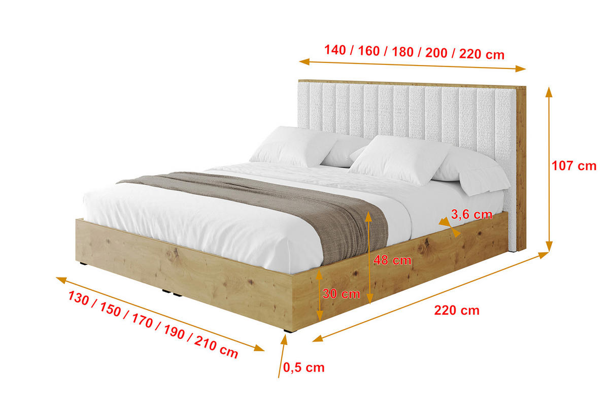 POLSTERBETT mit Bettkasten und Lattenrost, Bett mit Matratze H3/H4 - ENZO4 160x200 Weiß - Weiß, Holzwerkstoff/Textil (160/200cm) - ALTDECOR