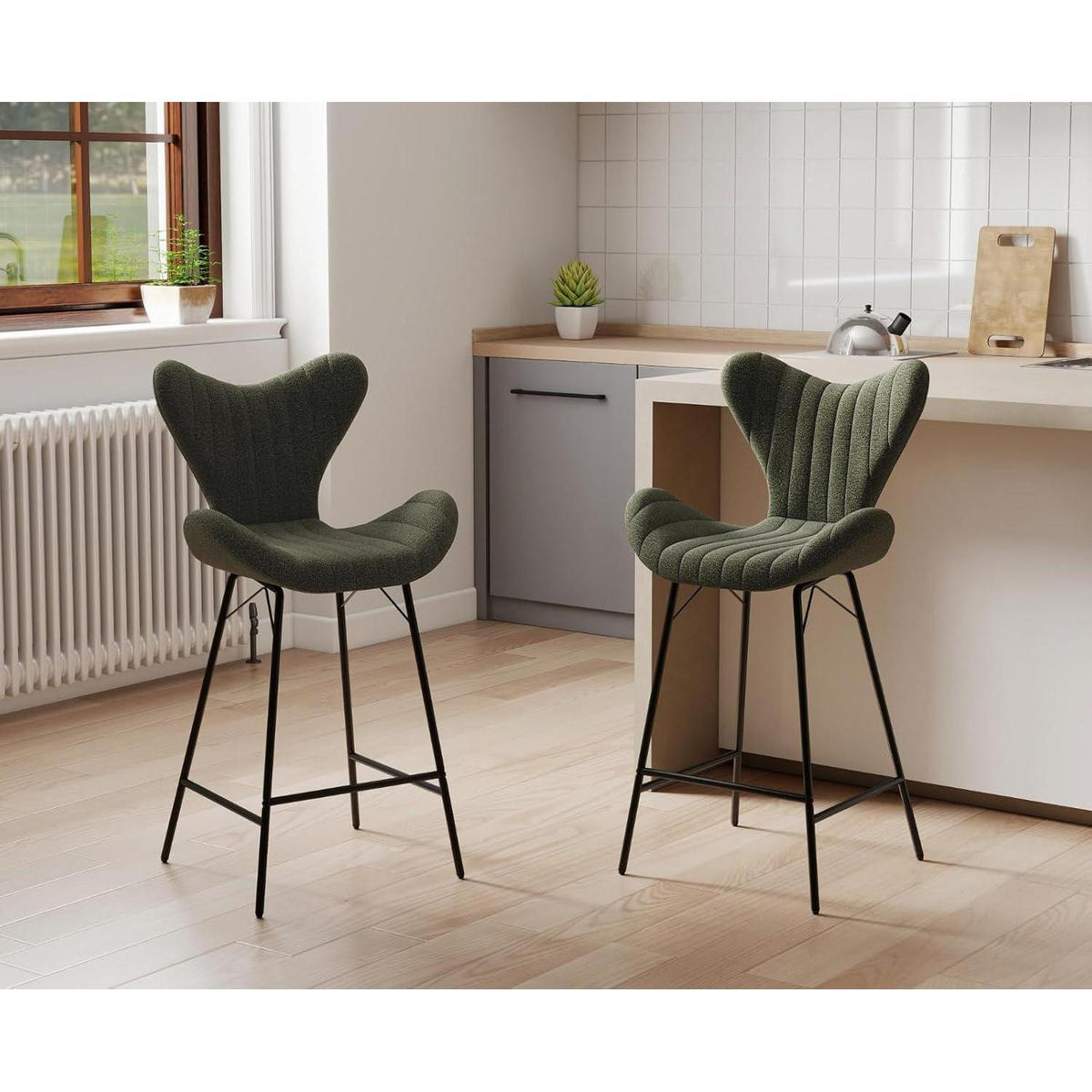 BARHOCKER 4er Set Chenille Grün mit Stepp-Rückenlehne - Grün, Textil (51/100/54cm)