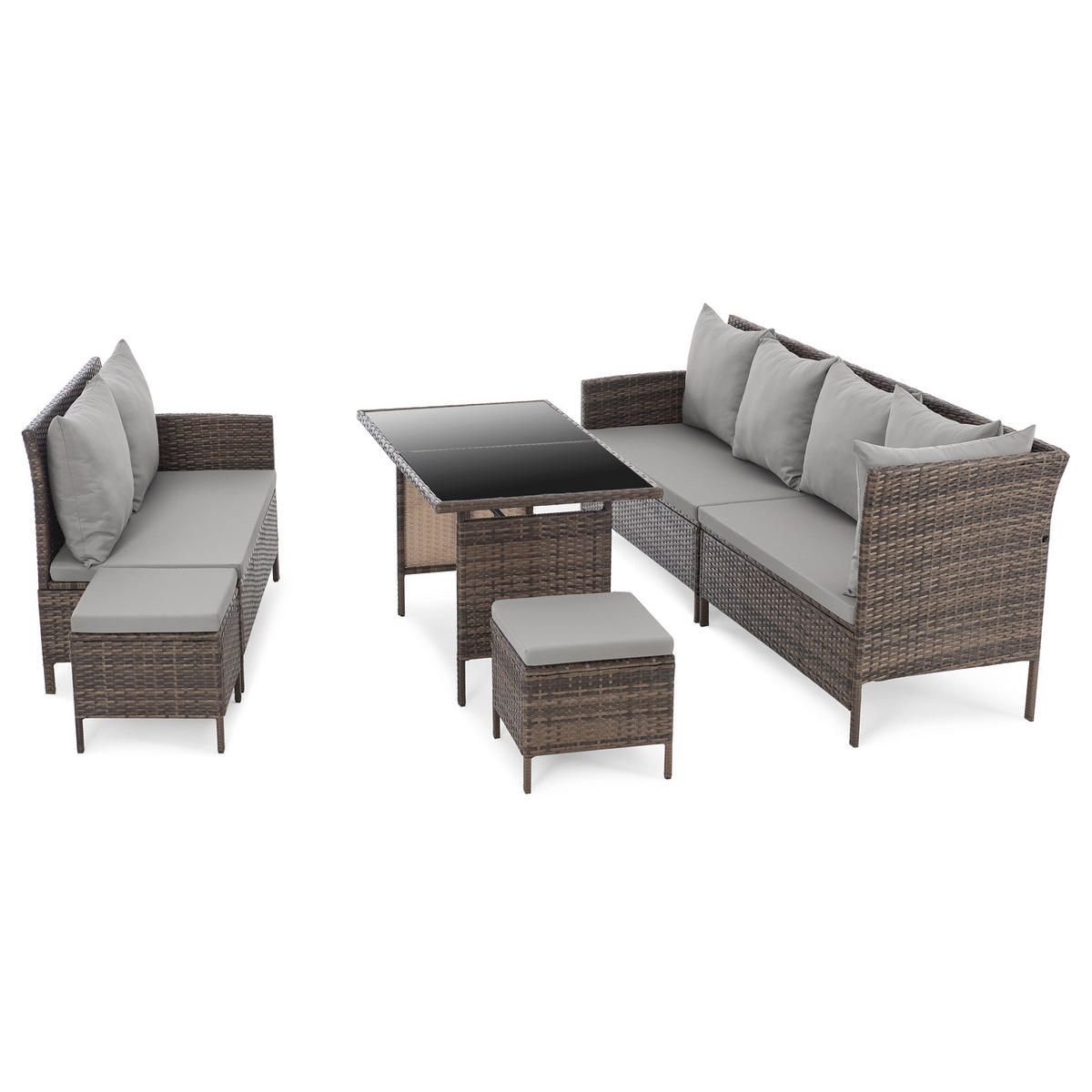 RATTAN-LOUNGE Madison - Braun/Grau, Kunststoff - SVITA