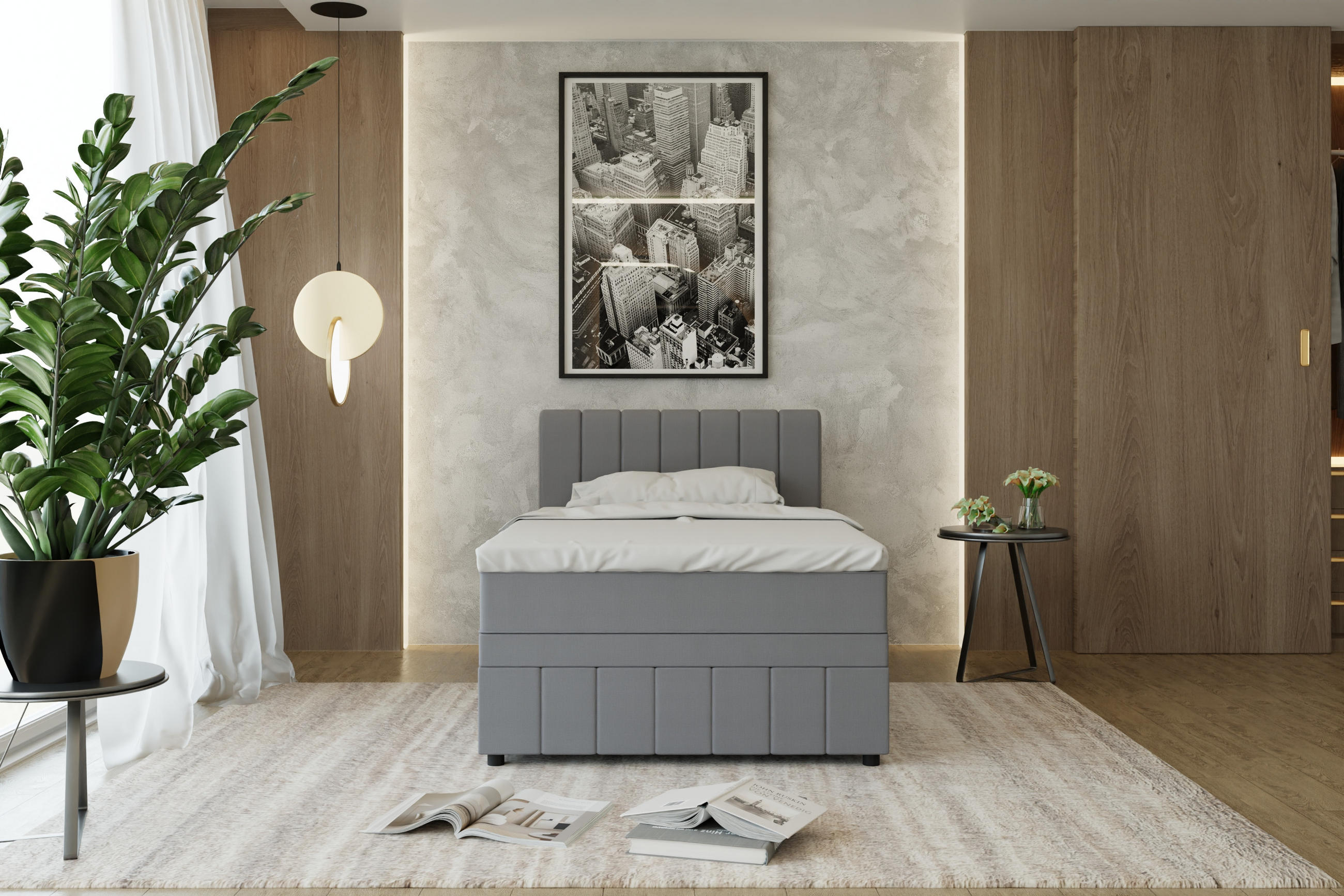 BOXBETT AVALON 120 x 200 cm mit Bettkasten und Topper - Dunkelgrau - Dunkelgrau, Holz - Panda Möbel