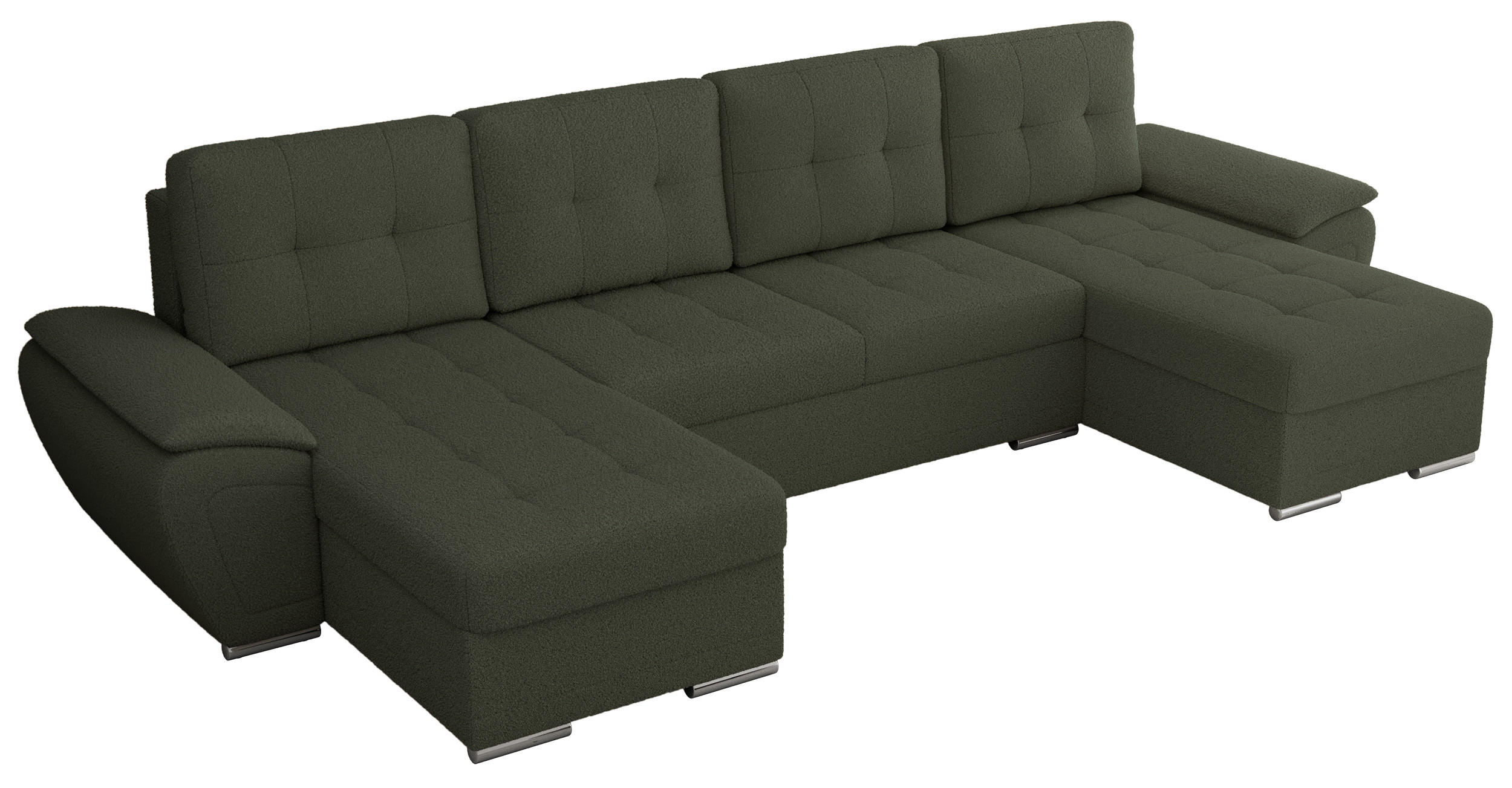 WOHNLANDSCHAFT UMBRIA U Grün Boucle - Grau/Grün, Textil/Metall (336/85/157cm) - MKS