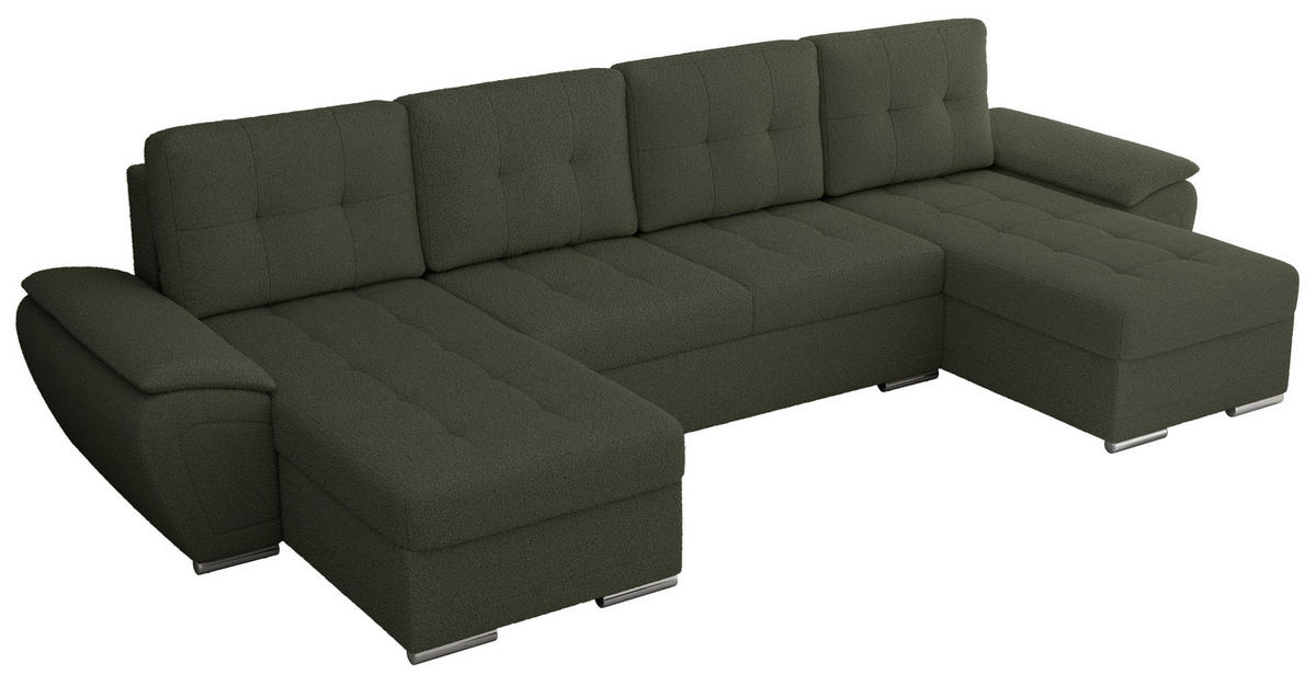 WOHNLANDSCHAFT UMBRIA U Grün Boucle - Grau/Grün, Textil/Metall (336/85/157cm) - MKS