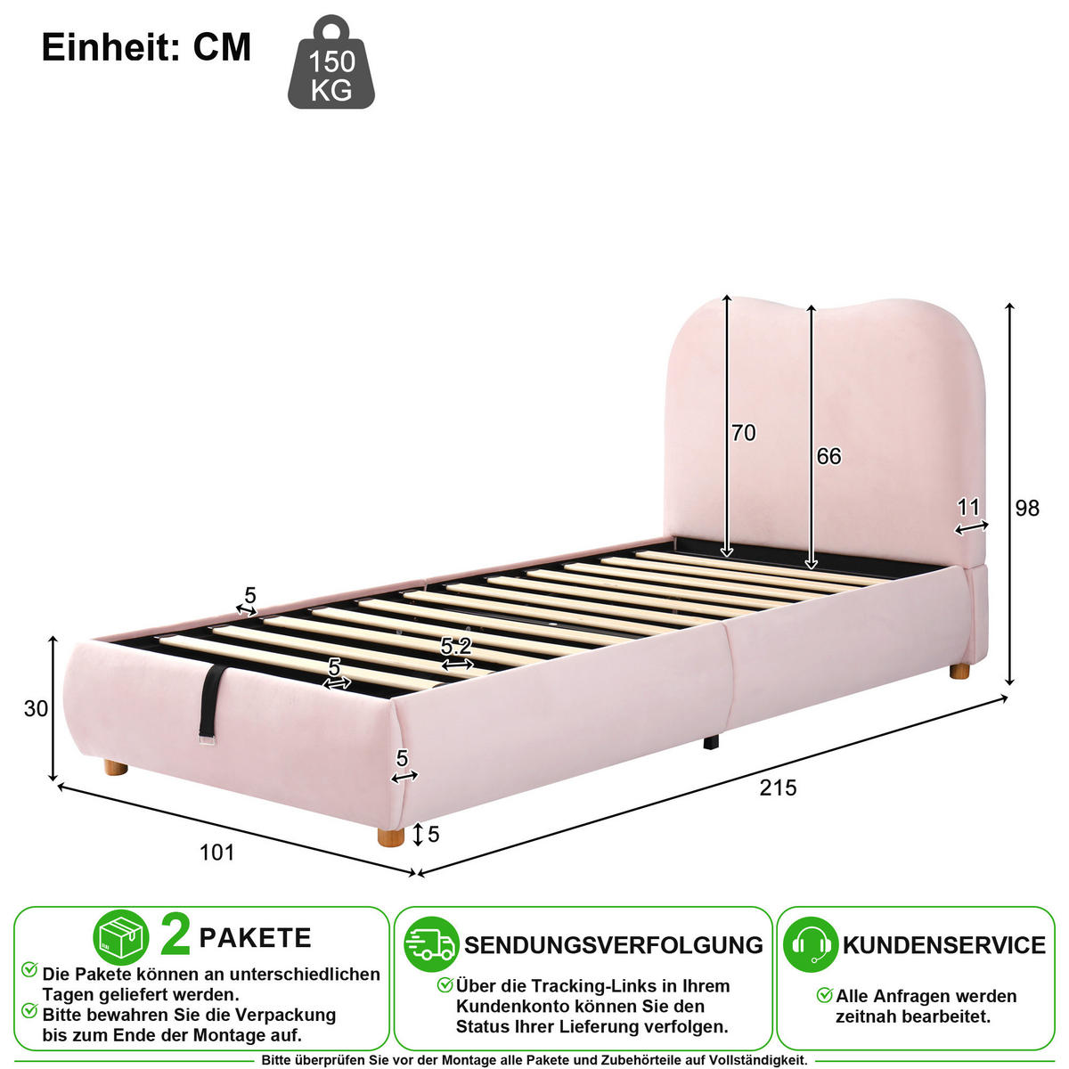 KINDERBETT 90/200 cm in Pink Samt mit Stauraum - Rosa, Holzwerkstoff/Textil (90/200cm) - CHICFURN