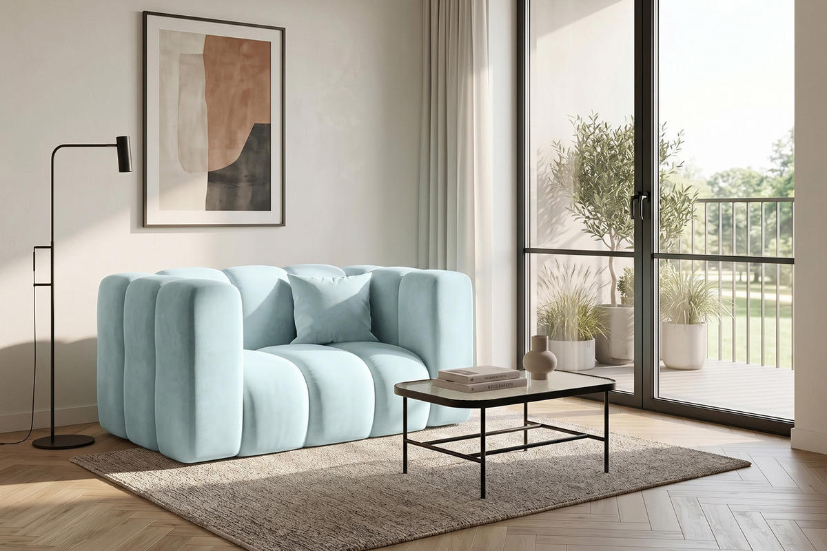 KŘESLO Modulární, Moderní Design, Sametová Látka Riviera, Světle Modré, GRAND - světle modrá, dřevo (137/70/89cm) - Kaiser Möbel