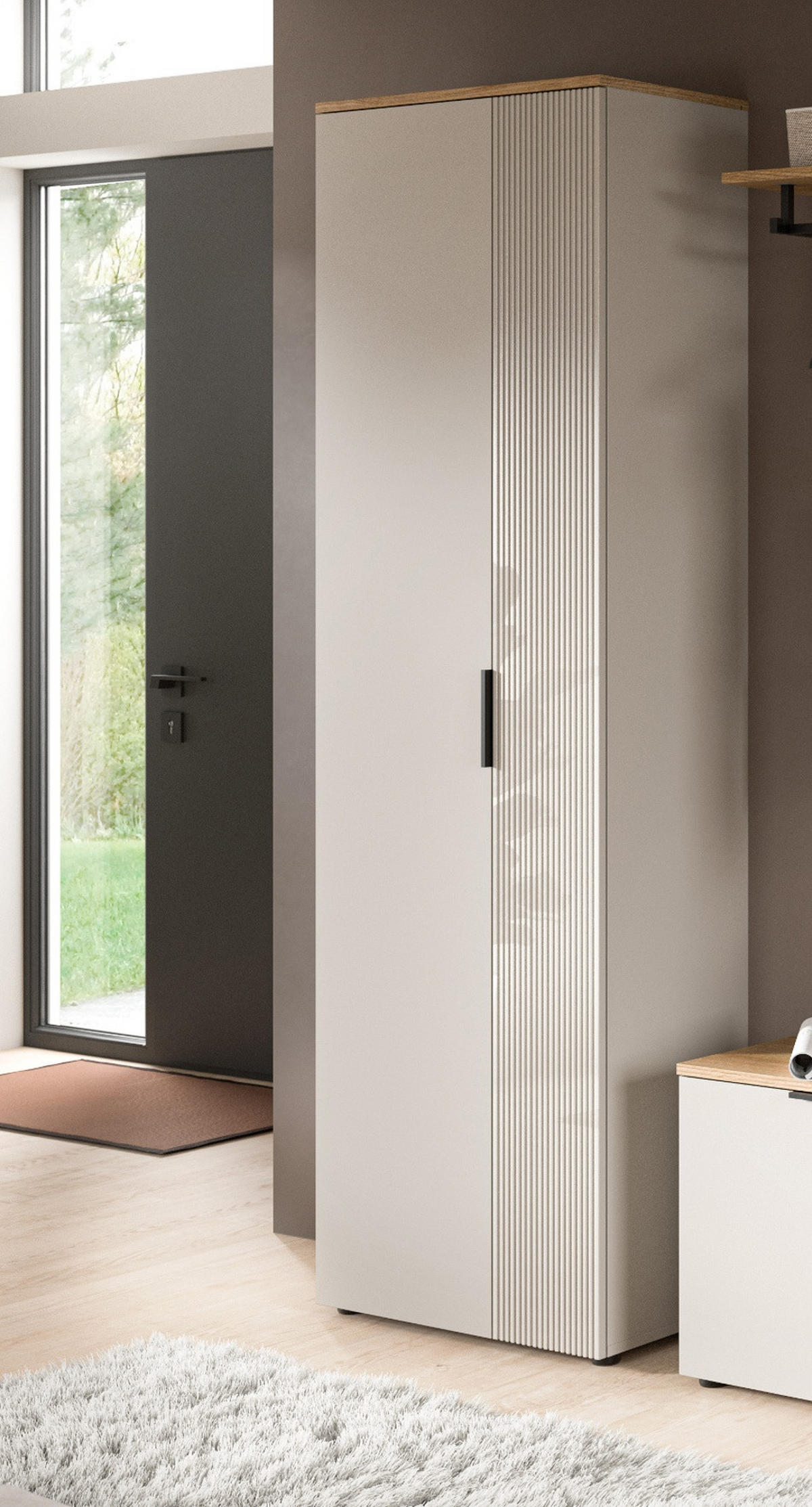 FLURSCHRANK Kaschmir Sand, Evoke Eiche, Schuhschrank 60 x 160 cm Skid - Kaschmir/Eichefarben, Holzwerkstoff/Kunststoff (60/190/36cm) - Inn.Furn