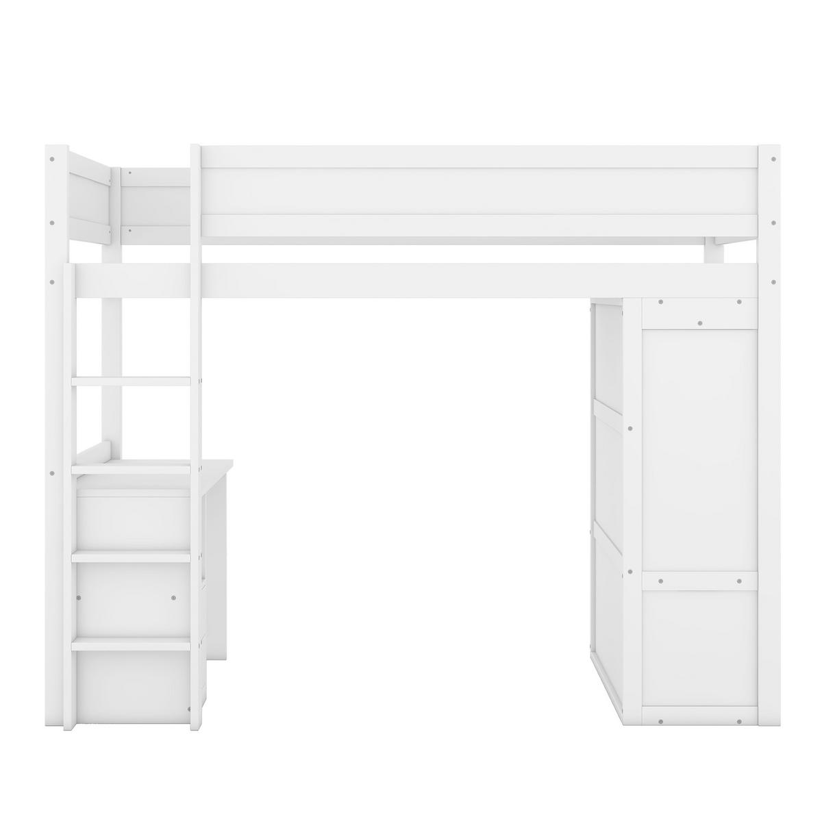 HOCHBETT 90/200 cm weiß mit Schreibtisch und Kleiderschrank - Weiß, Holz (90/200cm) - OKWISH