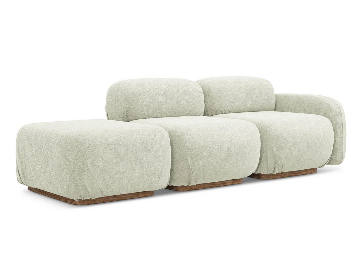 3-SITZER SOFA Links Chenille Stoff Weiß - Weiß/Braun, Holz/Textil (258/73/95cm) - Makamii