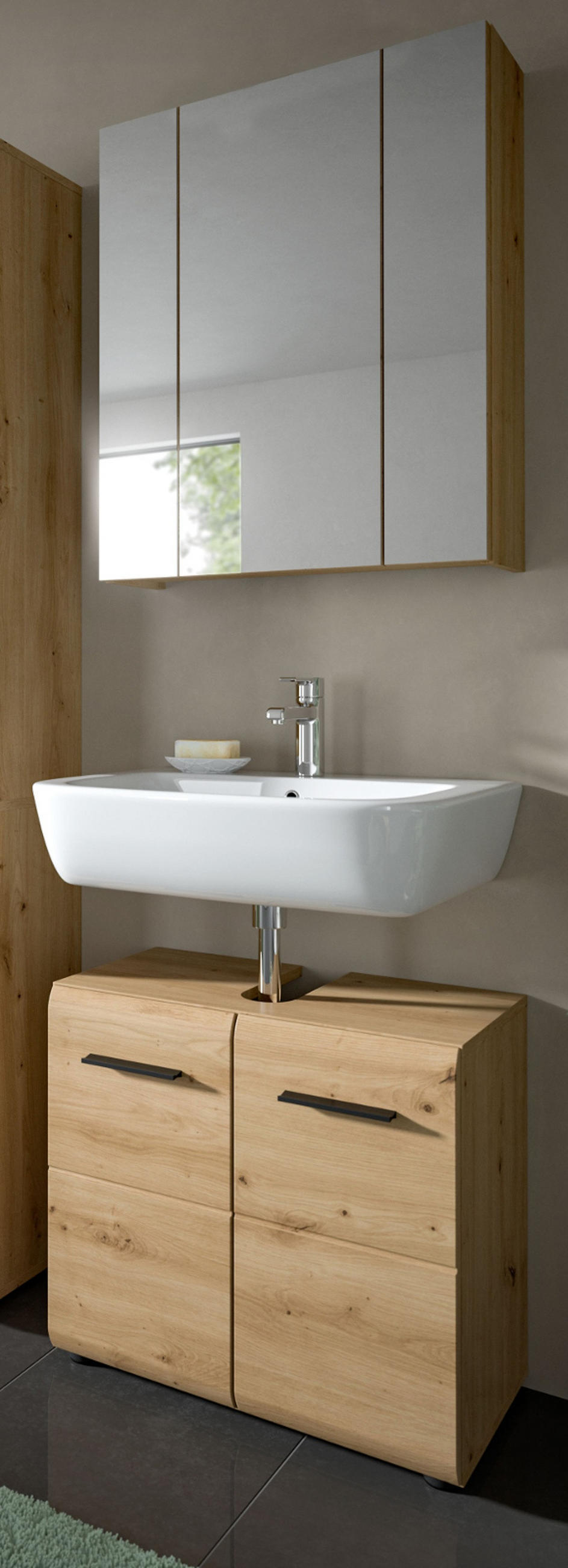 BADMÖBEL SET 2-teilig in Artisan Eiche, Badkombination 60 x 185 cm, Cover - Schwarz/Eiche Artisan, Glas/Holzwerkstoff (60/185/30cm) - Inn.Furn