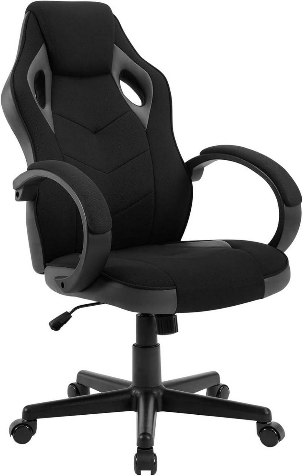 GAMINGSTUHL mit Kopfkissen, Mesh-Gewebe, Grau + Schwarz - Schwarz/Grau, Textil/Metall (62/104/72.5cm) - Woltu