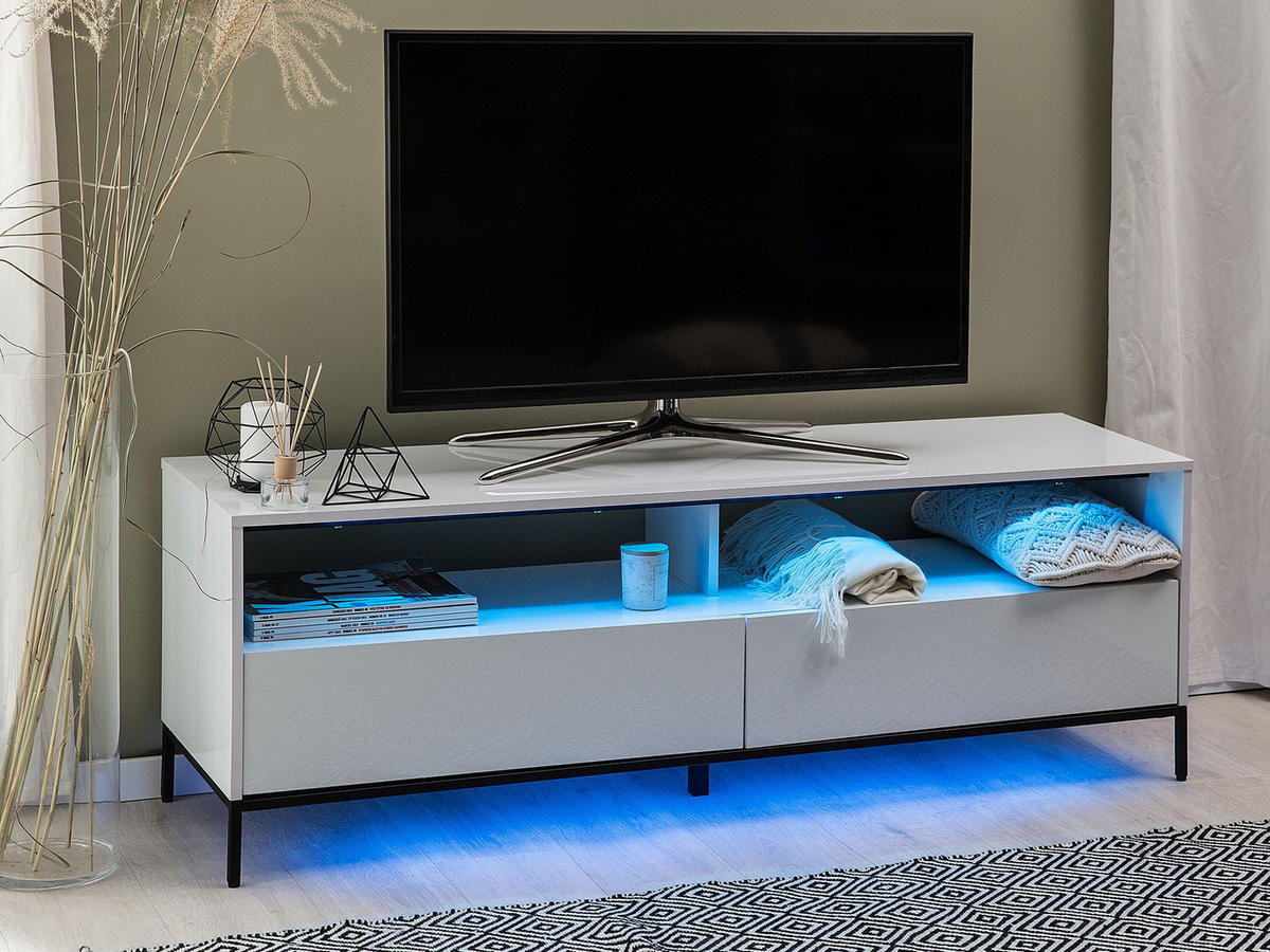 TV-MÖBEL LED Weiß/Schwarz Sydney - Schwarz/Weiß, Holzwerkstoff (150/52/42cm) - Beliani