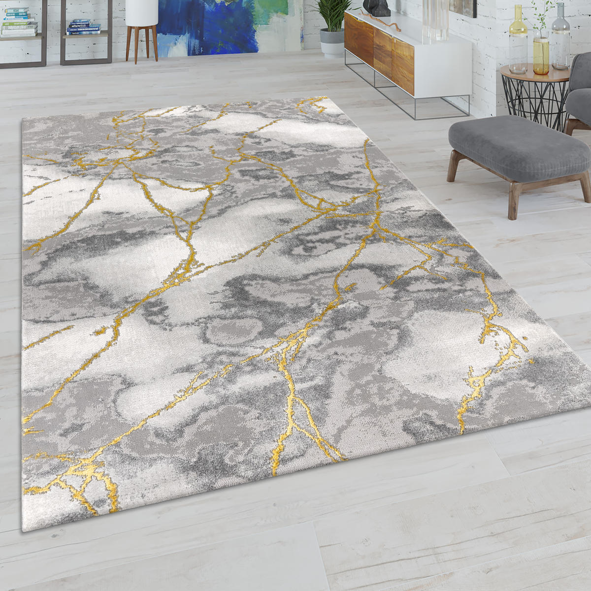 KURZFLORTEPPICH 120/170 cm Kraft 524 - Goldfarben, Textil (120/170cm) - Paco Home