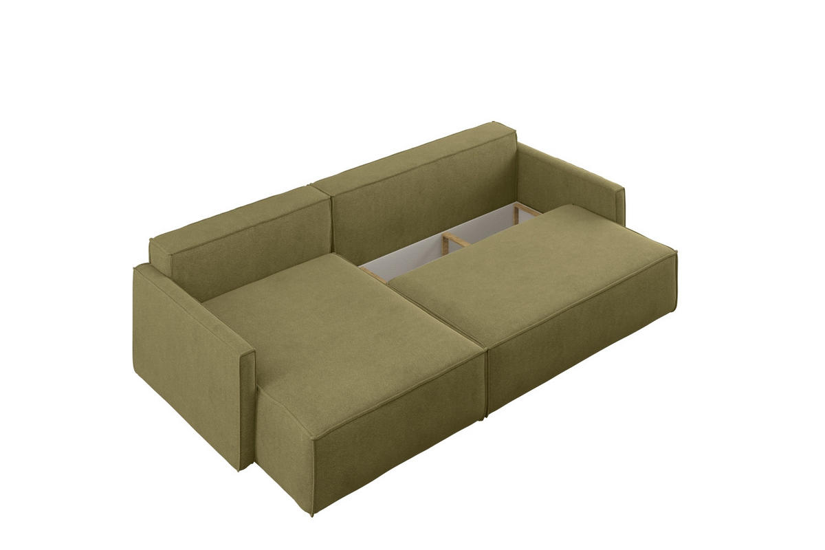 SCHLAFSOFA Carlos L-Form, Ecksofa Mit Bettkasten Und Schlaffunktion Stoff Salvador Rechts Olive - Olivgrün, Holz/Textil (250/83/142cm) - Kaiser Möbel