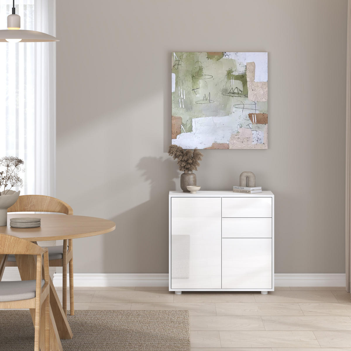 KOMMODE Paarl 2-türig - Weiß Hochglanz, Holzwerkstoff (79/74/36cm) - [en.casa]