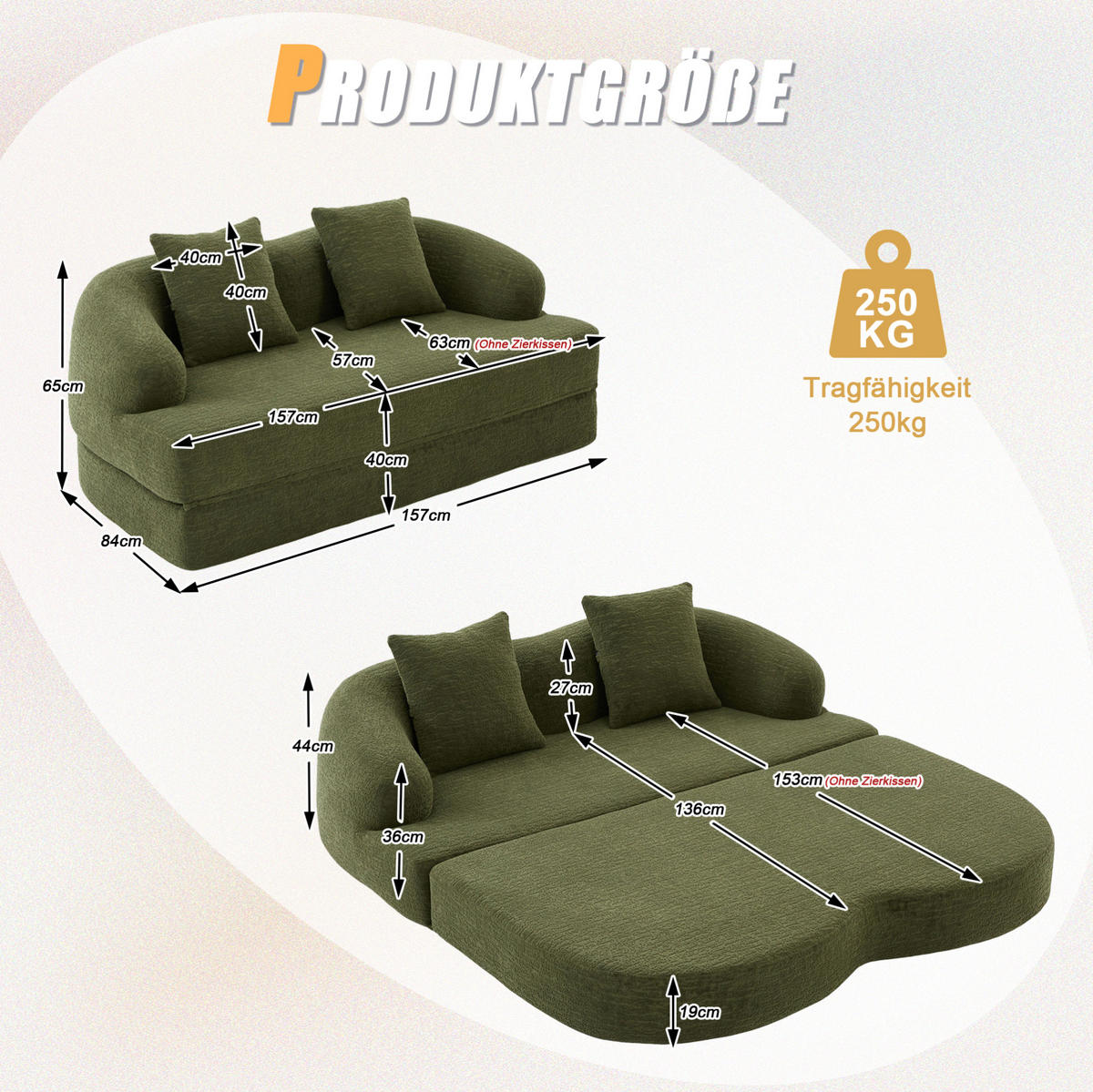 SOFA 2-in-1 Klappbett 157 cm Chenille Grün - Grün, Kunststoff (84/65/157cm) - Meubliv