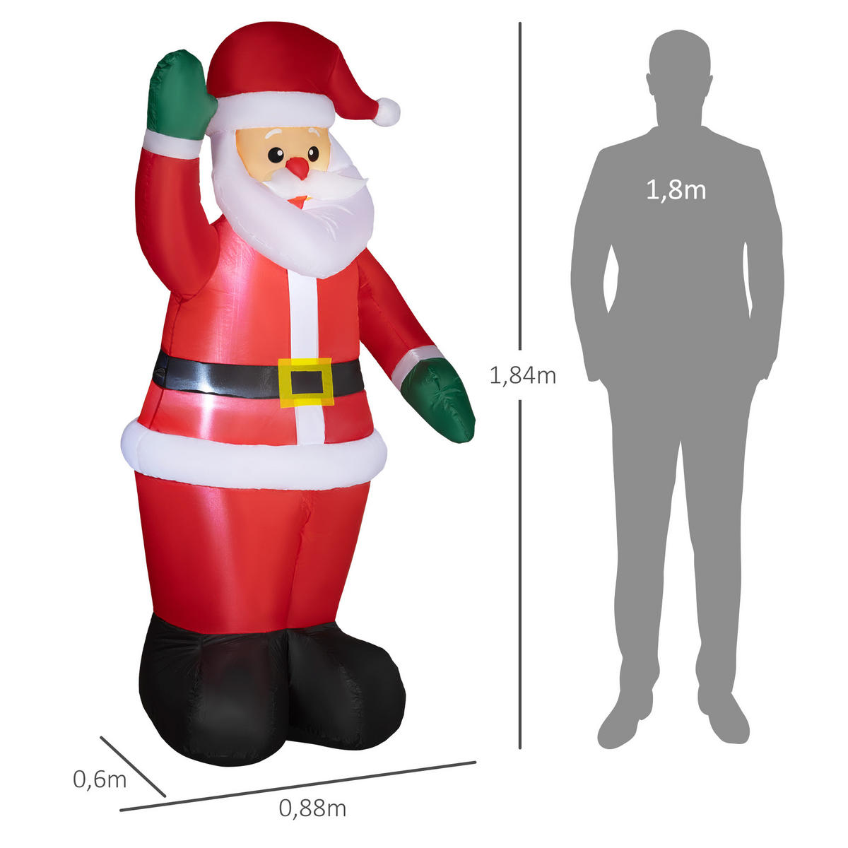 AUFBLASBAR Weihnachtsdeko 1,84 m Weihnachtsmann mit LED-Beleuchtung Gartendeko - Rot, Kunststoff (60/184/88cm) - Outsunny