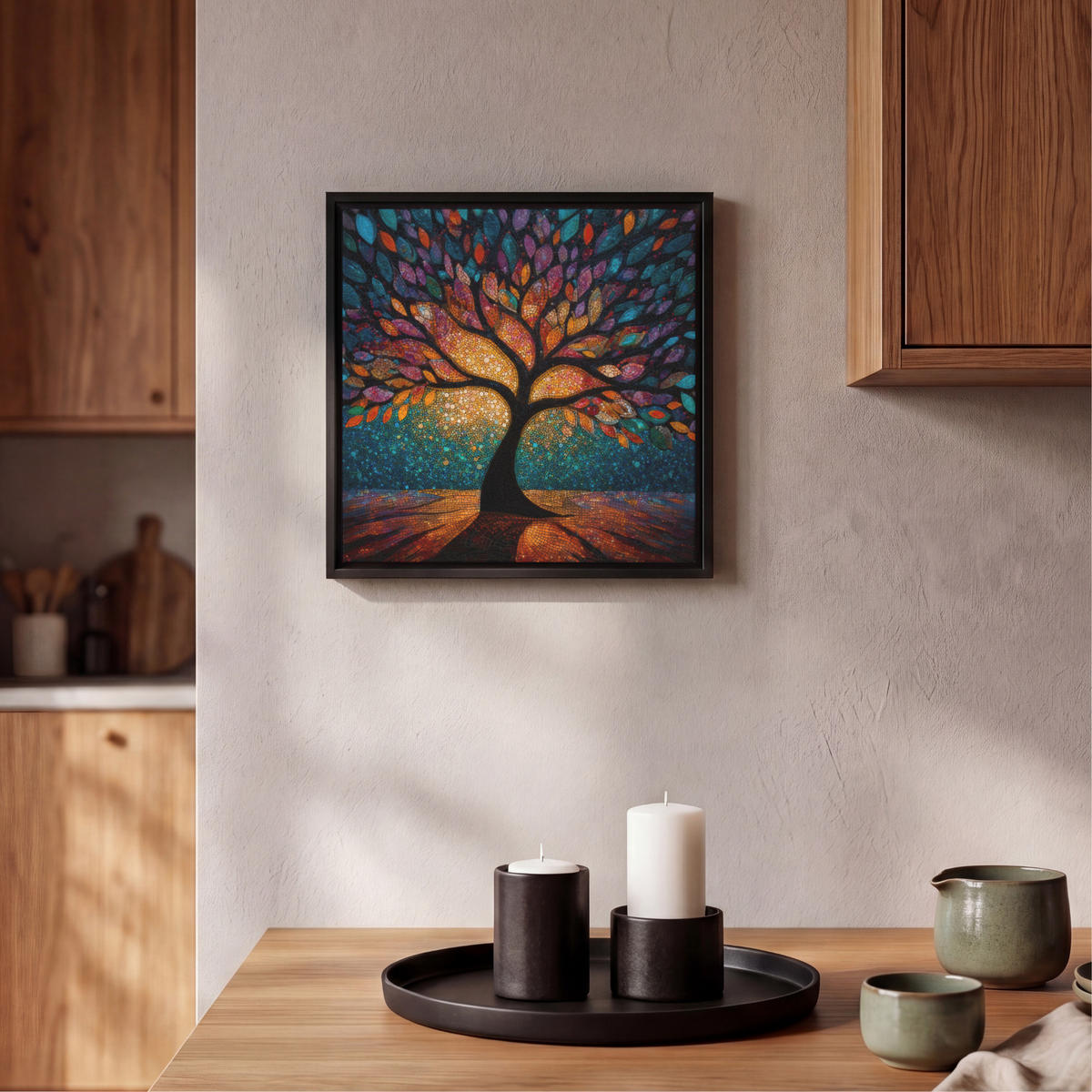 LEINWAND Bilder mit Rahmen - Mosaik - Bunt - Baum - Äste - 20x20 - Multicolor, Textil (20/20cm) - MuchoWow