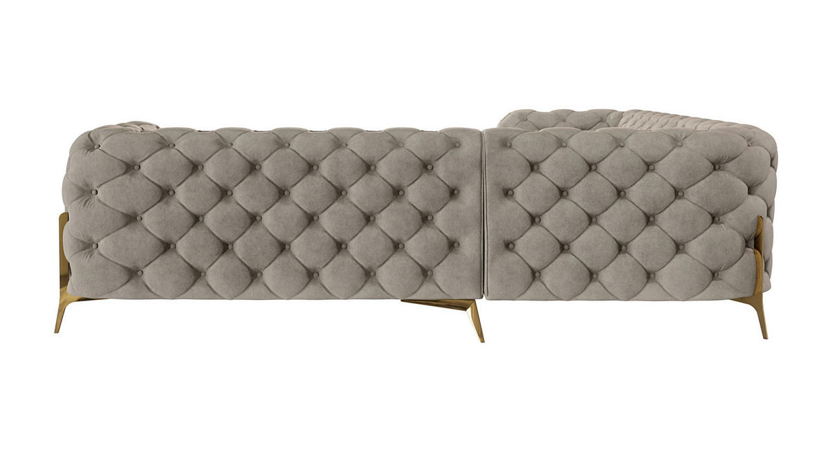 ECKSOFA Chesterfield Lexi Dunkle Creme Samt - Goldfarben/Creme, Holz/Textil (264/264cm) - S-Style Möbel