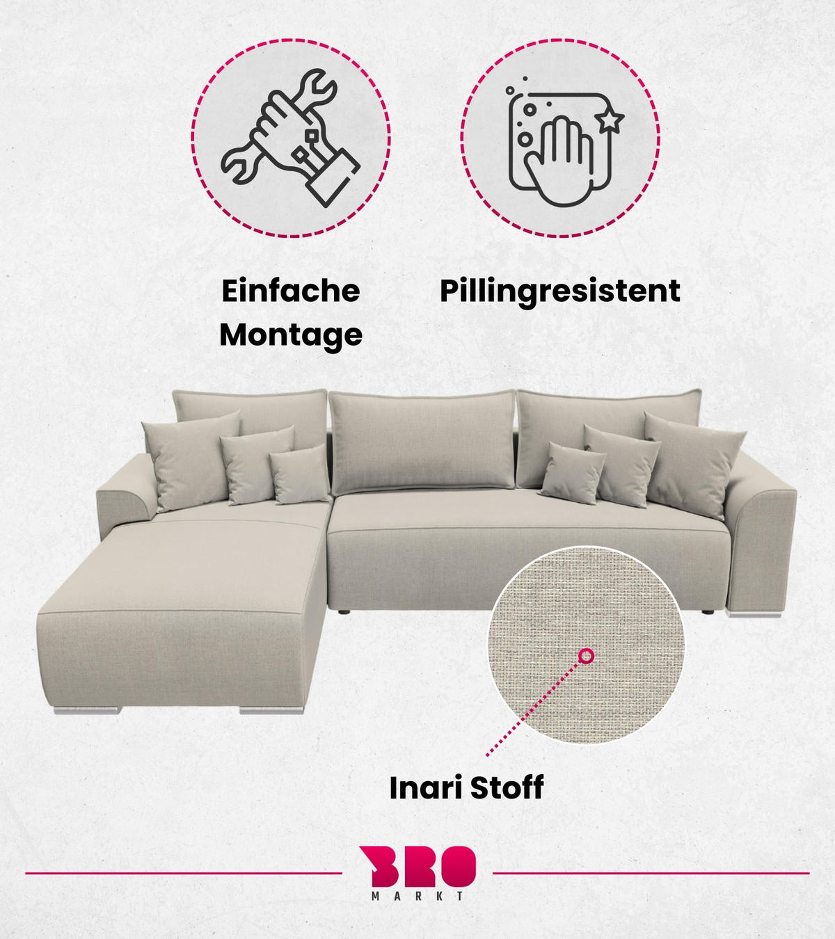 ECKSOFA Sydney mit Schlaffunktion Beige Leinenoptik - Beige, Textil (280/184cm) - Bromarkt
