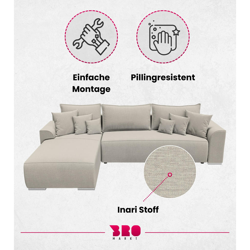 Thumbnail - Bromarkt Ecksofa, Beige, Textil, 3-Sitzer, L-Form,L-Form, 280x184 cm, Wohnzimmer, Sofas & Couches, Wohnlandschaften, Eck...