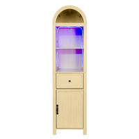 BAD-HOCHSCHRANK Naturholz mit LED und wendbaren Türen - Naturfarben, Holzwerkstoff (40/163/30cm) - Urban Meuble
