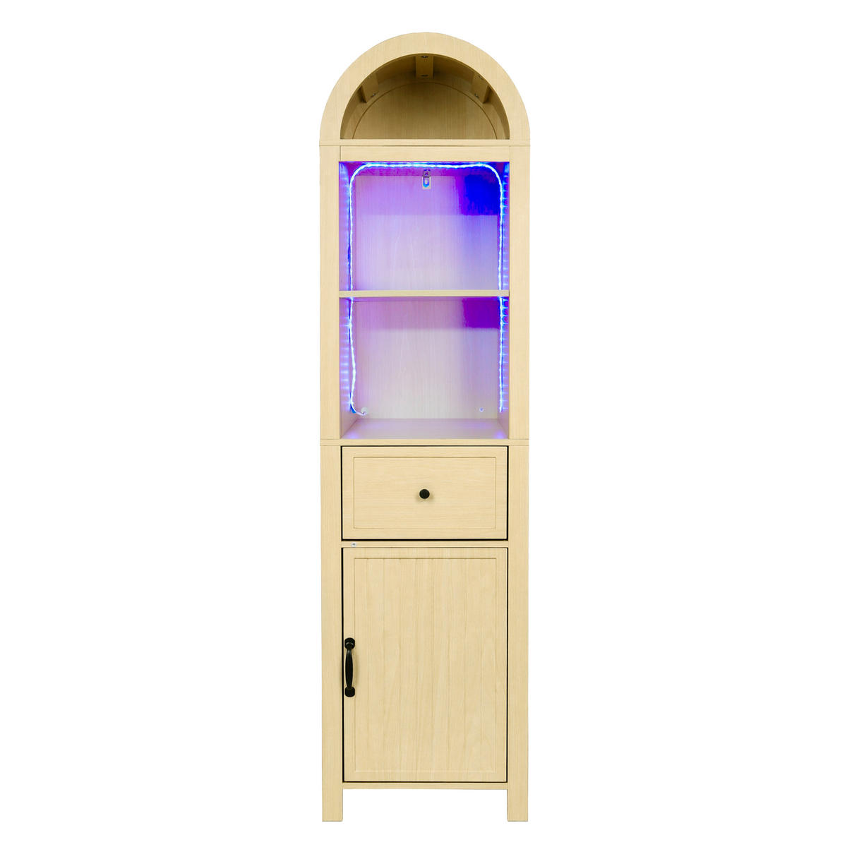 HOCHSCHRANK Naturfarben mit RGB‑LED‑Beleuchtung, App‑Steuerung und wendbaren Türen, 40 × 30 × 163 cm - Naturfarben, Holzwerkstoff (40/163/30cm) - Luhomfu