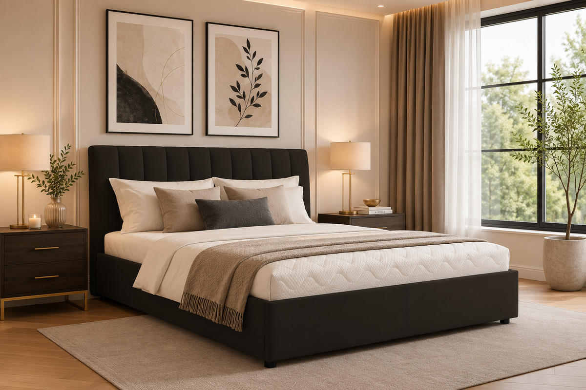 POLSTERBETT mit Bettkasten und Matratze NUBIA, Braun, 140x200 cm - Braun, Textil (140/200cm) - KS Home Concept
