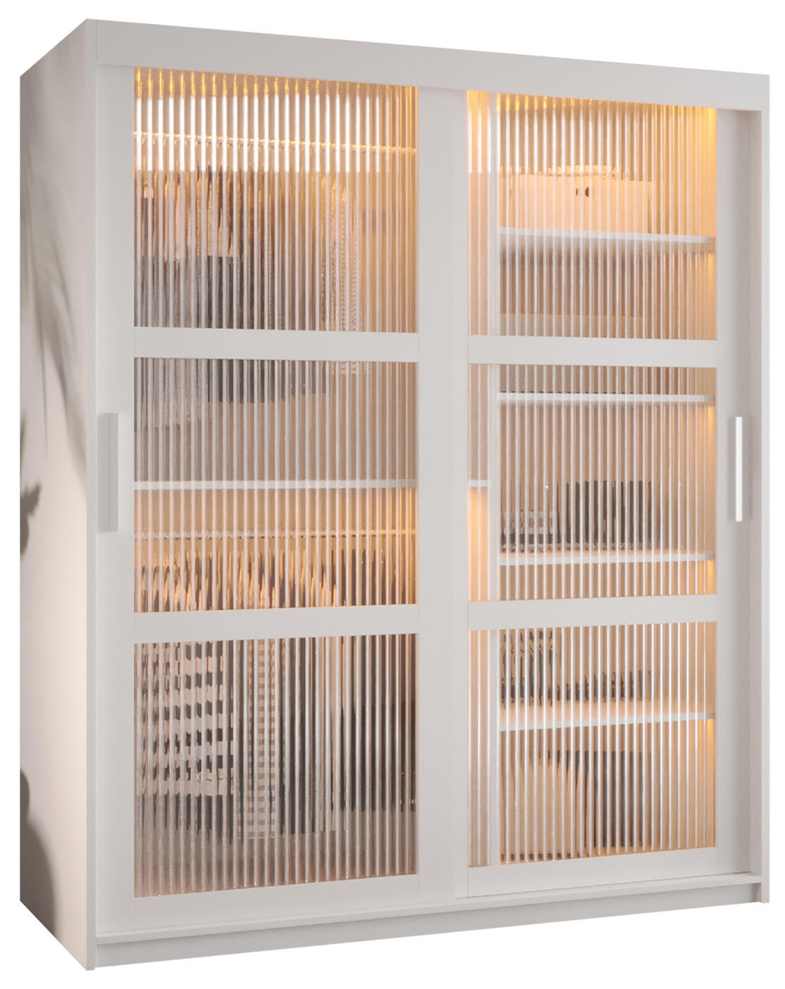 SCHWEBETÜRENSCHRANK 200/150/62 2-türig - Silberfarben/Weiß, Holz/Kunststoff (150/200/62cm) - Abiks Möbel
