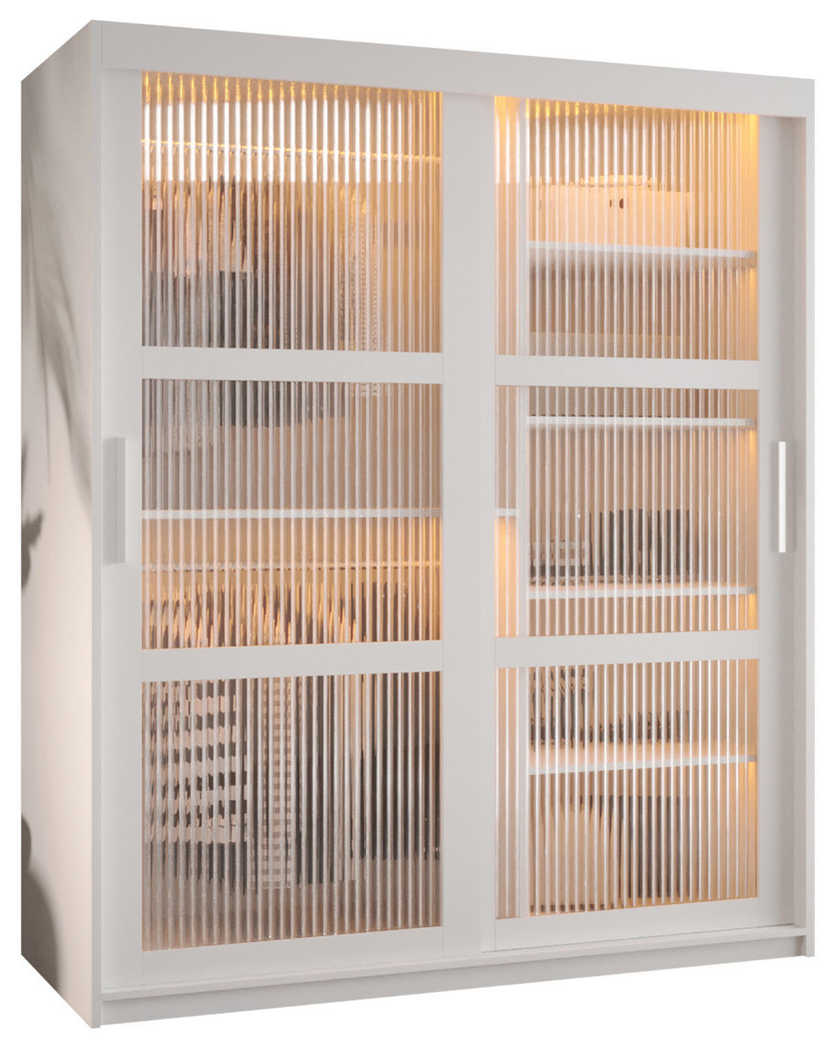 SCHWEBETÜRENSCHRANK 200/150/62 2-türig - Silberfarben/Weiß, Holz/Kunststoff (150/200/62cm) - Abiks Möbel