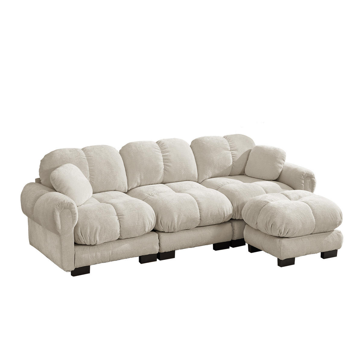 SOFA L-Form mit Hocker Chenille Hell Khaki - Hellbraun, Holz (149/260cm) - Meubliv