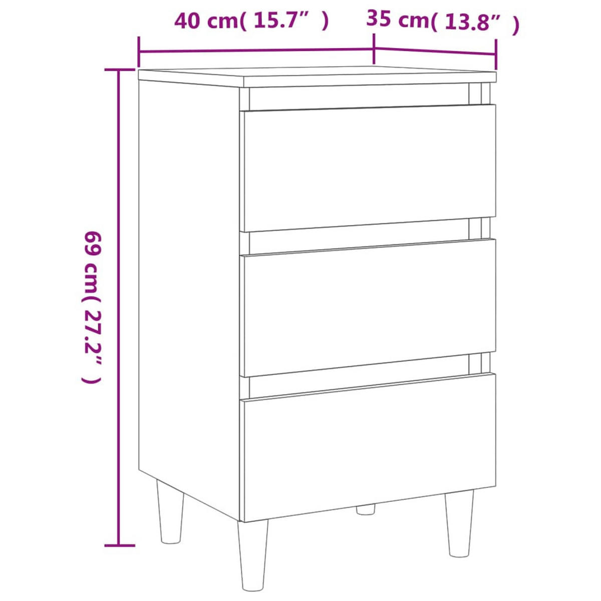 NACHTTISCH mit Massivholz-Beinen 40/35/69 cm in Sonoma-Eiche Dekor - Beige/Braun, Holz (40/69/35cm) - vidaXL