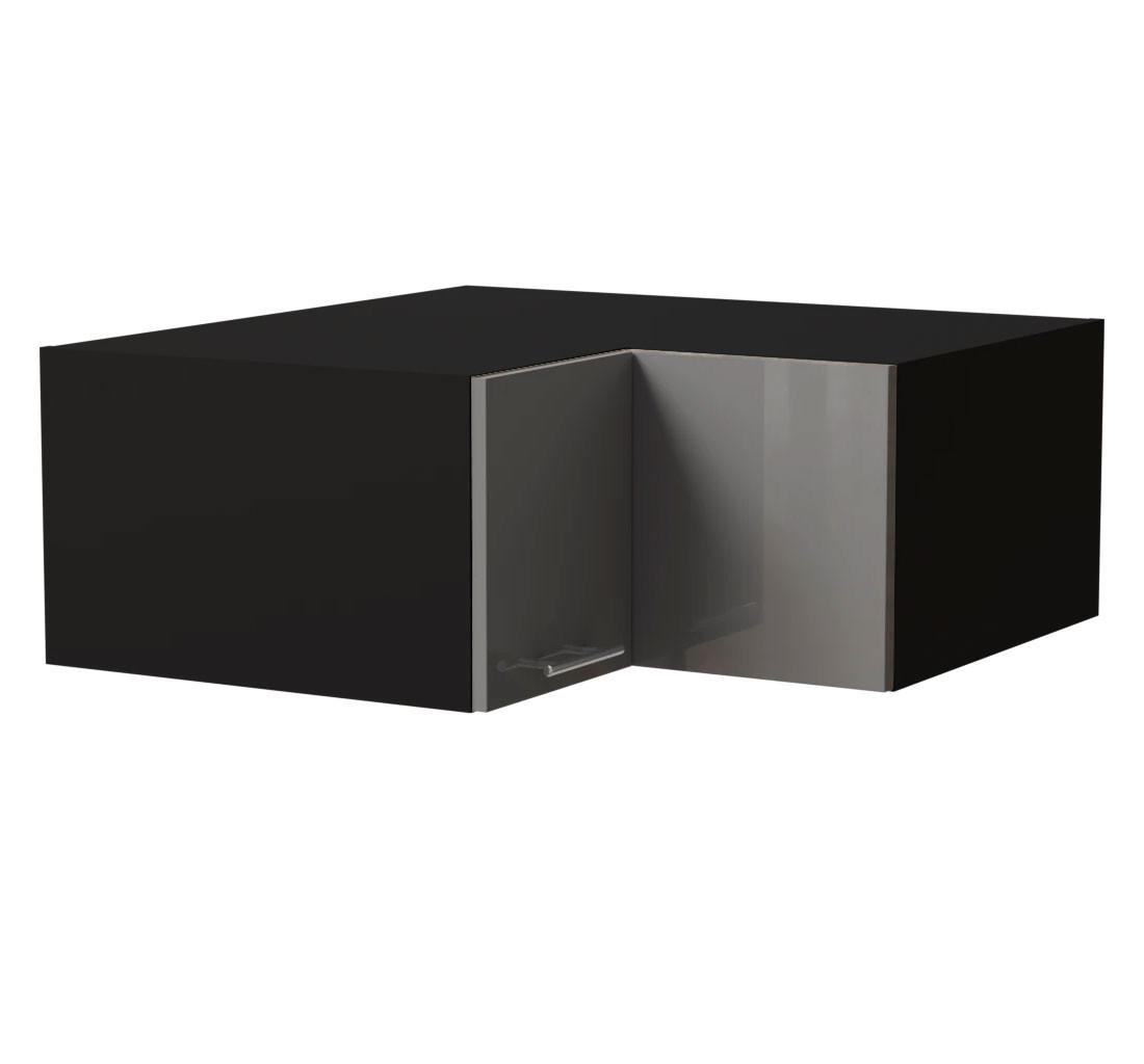 ECK-AUFSATZSCHRANK Essen W14/90/36 Grau Hochglanz / Schwarz Matt 90 / 90 / 36cm - Schwarz/Grau, Holz/Holzwerkstoff (90/36/90cm) - Feldmann-Wohnen