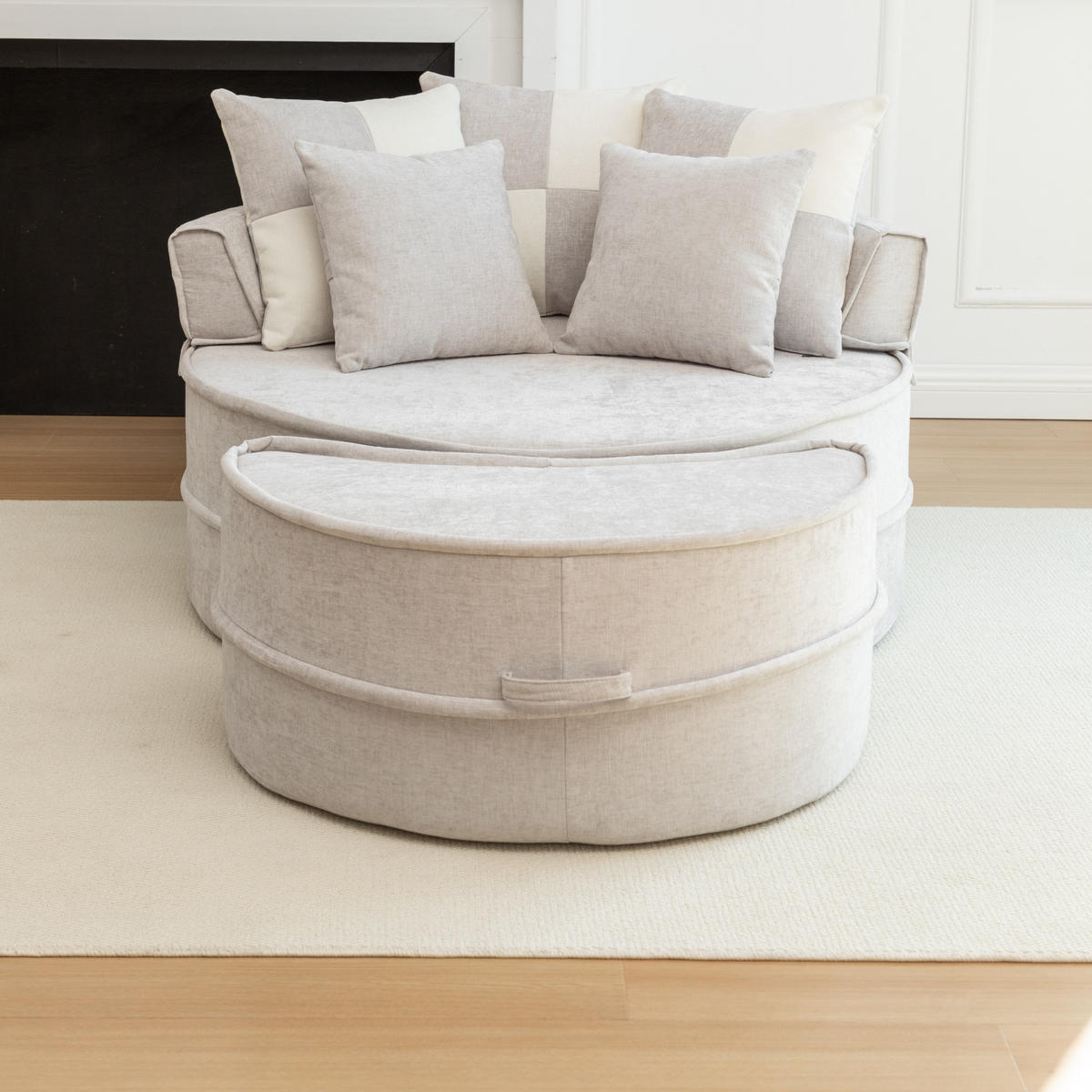 SOFA Chenille Grau mit Kissen und Ottomane - Grau, Textil (163/66/121cm) - WISHDOR