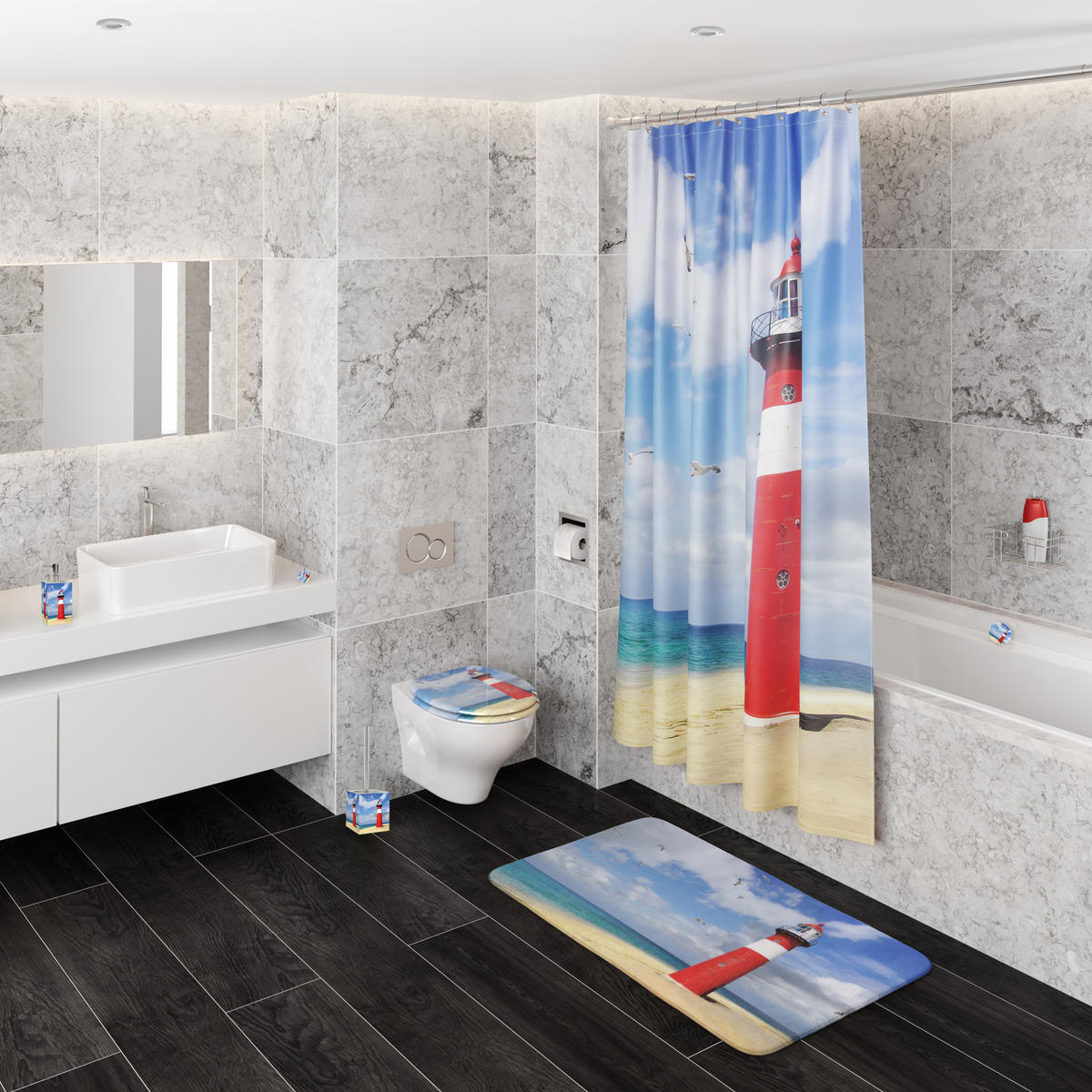 DUSCHVORHANG Leuchtturm 180 x 200 cm - Blau, Textil (180/200cm) - Sanilo