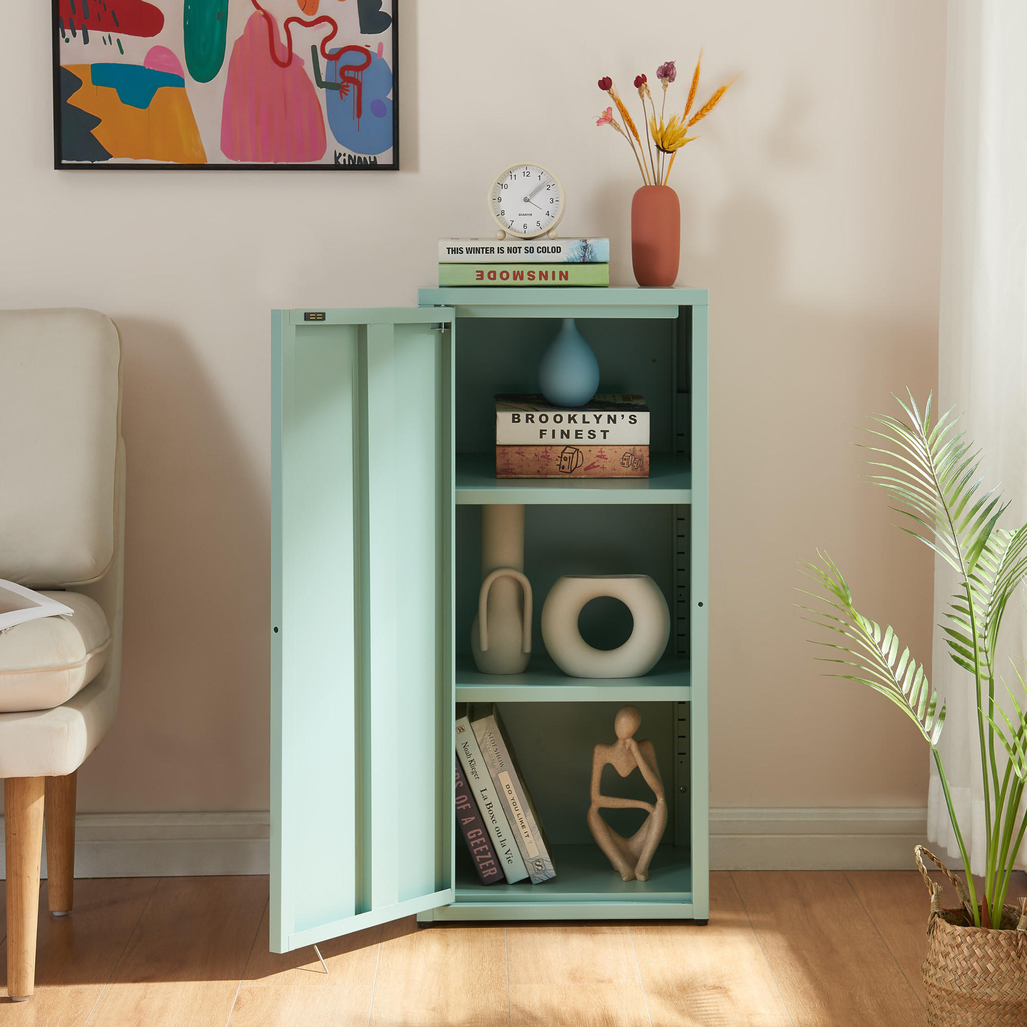 AKTENSCHRANK Burlöv - Mintgrün, Metall (40/88/35cm) - [en.casa]