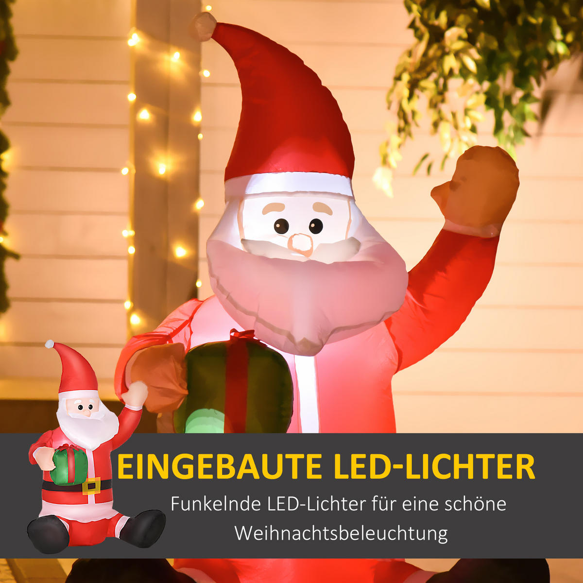WEIHNACHTSDEKORATION Gebläse Selbstaufblasbare Weihnachtsmann Santa Claus LED - Rot, Kunststoff (50/120/70cm) - HOMCOM