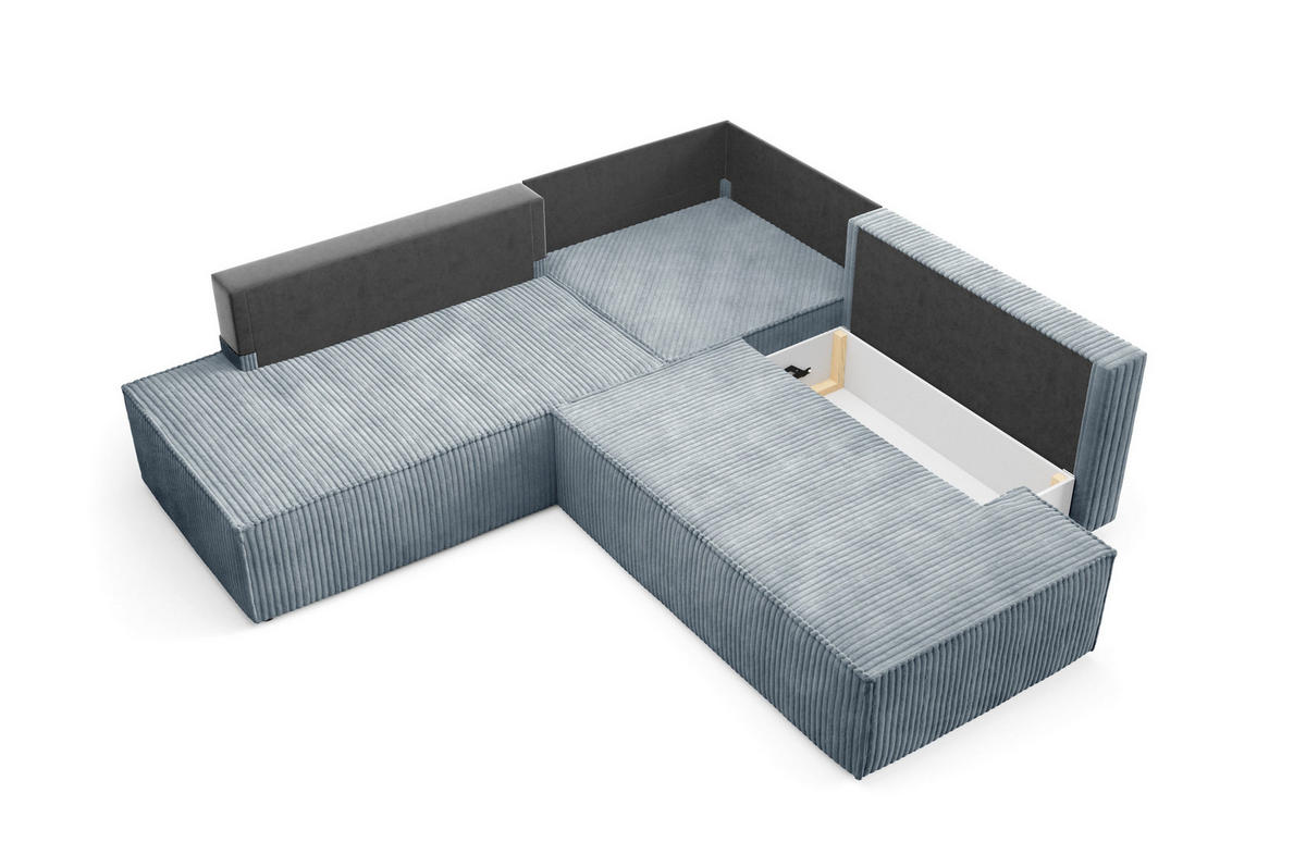 ECKSOFA TESSO II L-S Grau Kordstoff mit Schlaffunktion - Grau, Holz (254/254cm) - MASSENO