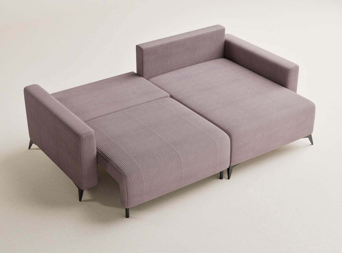 ECKSOFA MIT SCHLAFFUNKTION Leon Lila Samtstoff - Flieder/Schwarz, Holz/Holzwerkstoff (239/148cm) - Maison de Reve