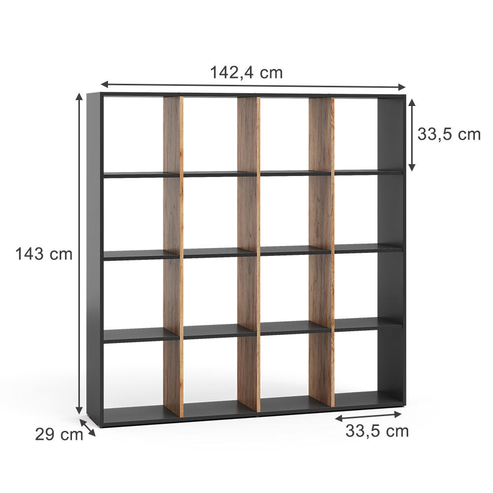 RAUMTEILER Karree Anthrazit/Goldkraft Eiche 138.5 x 142.5 cm - Honigeiche/Anthrazit, Holzwerkstoff (142.4/143/29cm) - Vicco