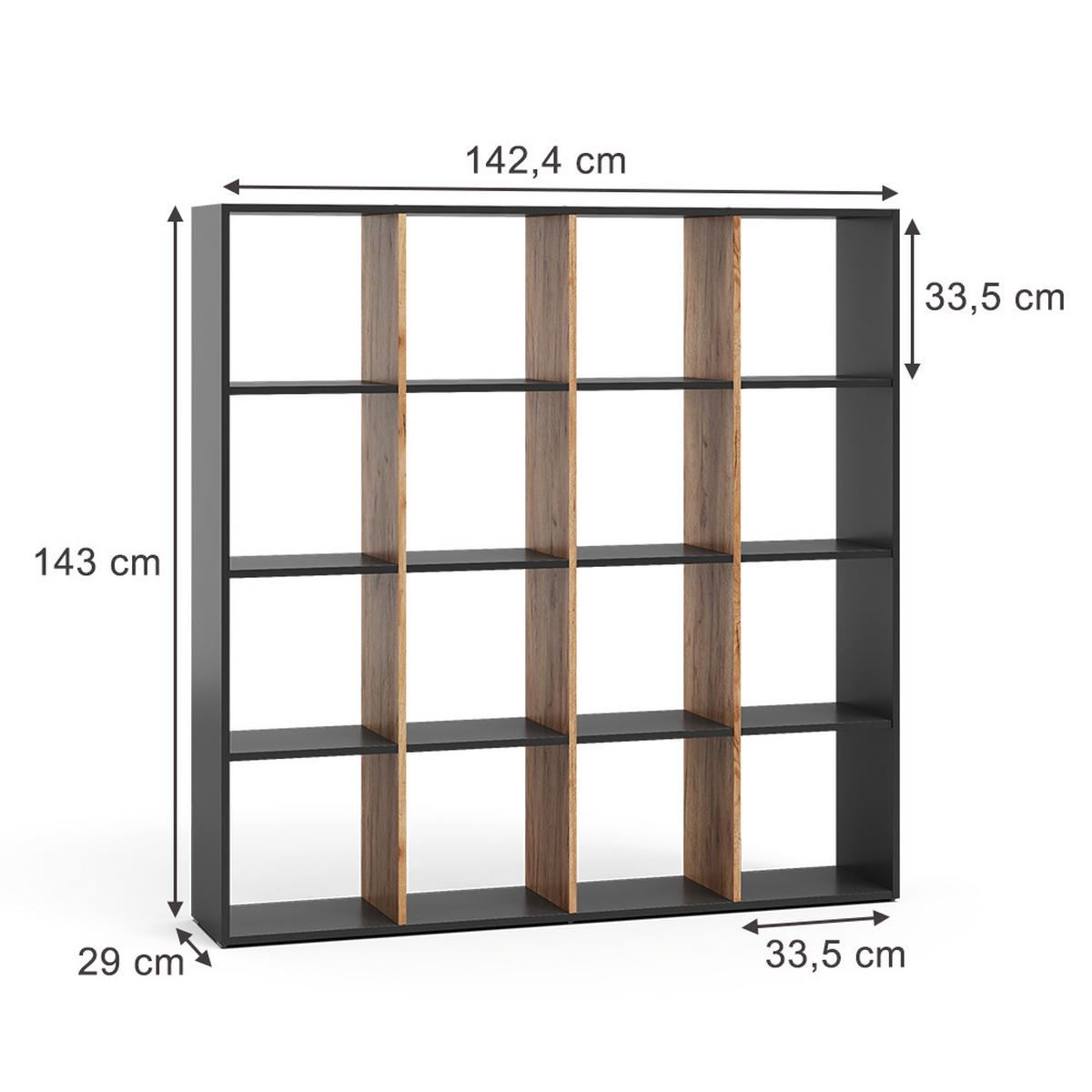 RAUMTEILER Karree Anthrazit/Goldkraft Eiche 138.5 x 142.5 cm - Honigeiche/Anthrazit, Holzwerkstoff (142.4/143/29cm) - Vicco