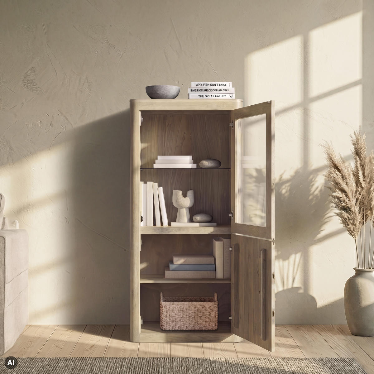 VITRINE Mango 70x40x145 weiß lackiert TORONTO #308 - Weiß, Holz (70/145/40cm) - Massivmoebel24