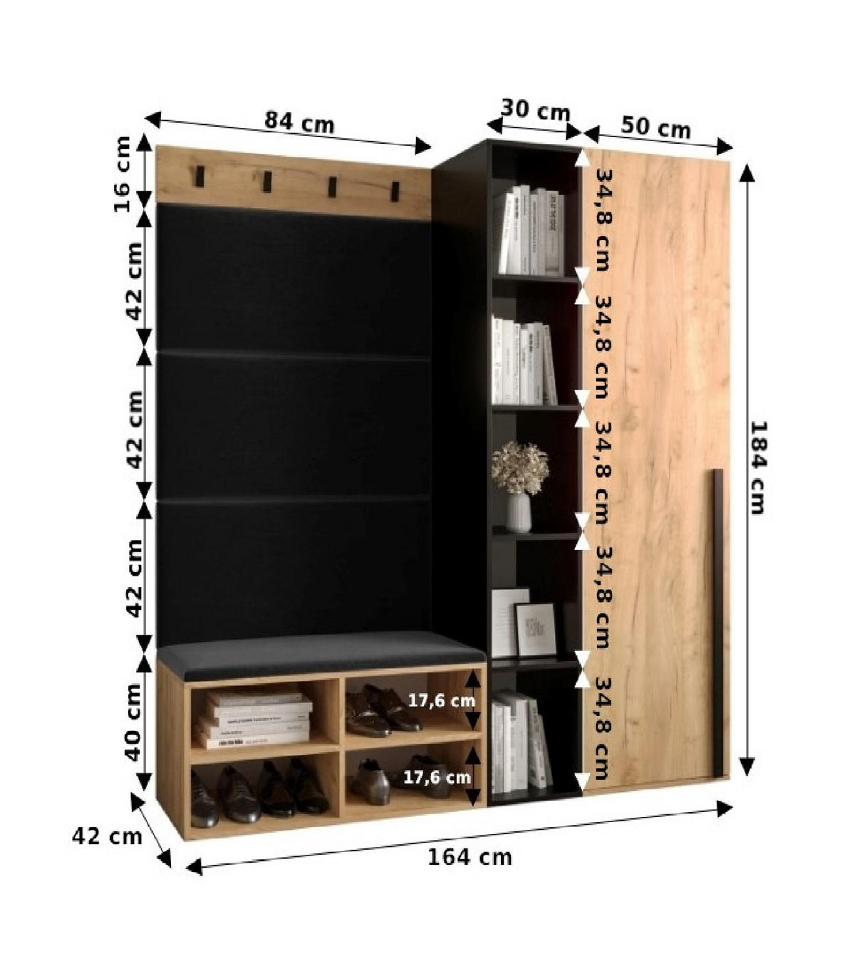 GARDEROBEN-SET 164/184/42 - Schwarz/Weiß, Holz/Kunststoff (164/184/42cm) - MÖBEL KRYSPOL
