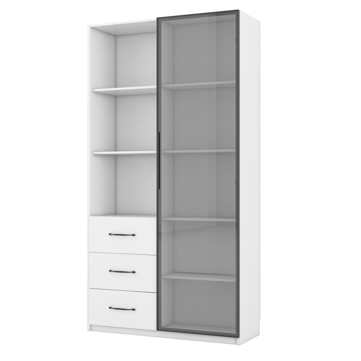 VITRINE 80cm Glas LED Aluminium 3 Schubladen 3 Fächer modern - Weiß, Holzwerkstoff (80/160/40cm) - FLIEKS