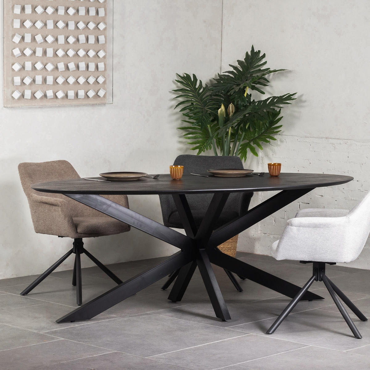 ESSTISCH oval mit X-Fuß 200cm, schwarz - Schwarz, Holz (200/100/76cm) - Giga Meubel