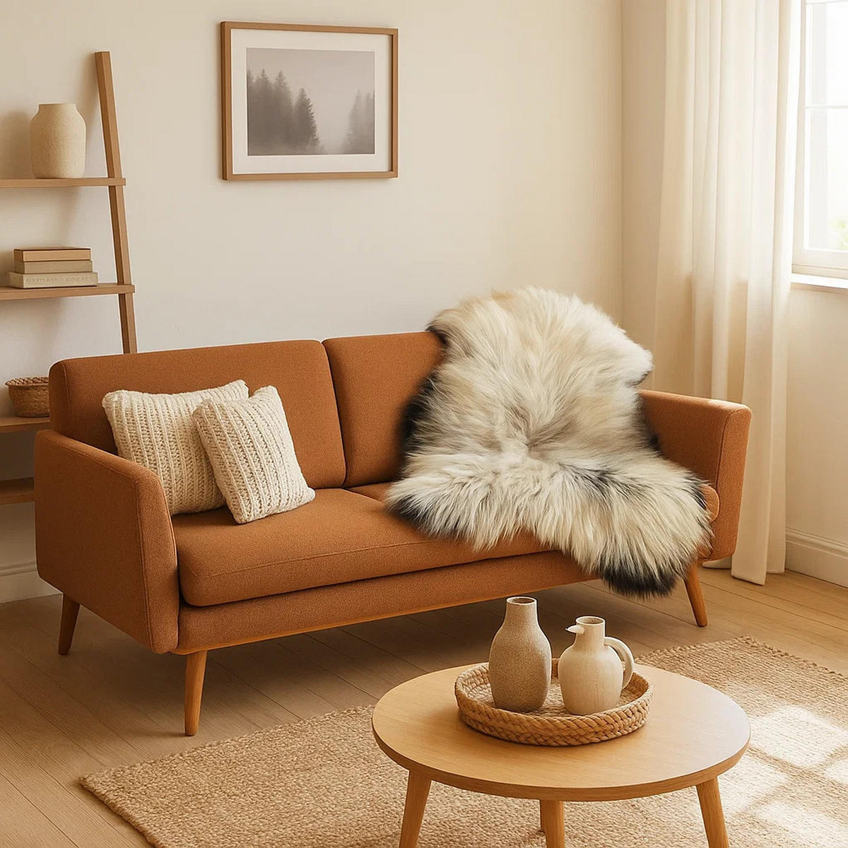 SCHAFFELL Ganzes Island Lammfell Langhaarig Cremeweiß/Schwarze Spitzen, ca. 120 cm - Creme/Schwarz, Fell (70/120cm) - Provellus