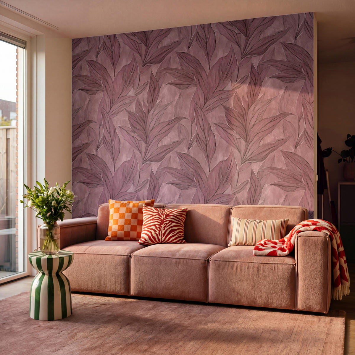 TAPETE - Blätter - Muster - Lila - 280x260 cm - Altrosa, Papier (280/260cm) - OnlyWow