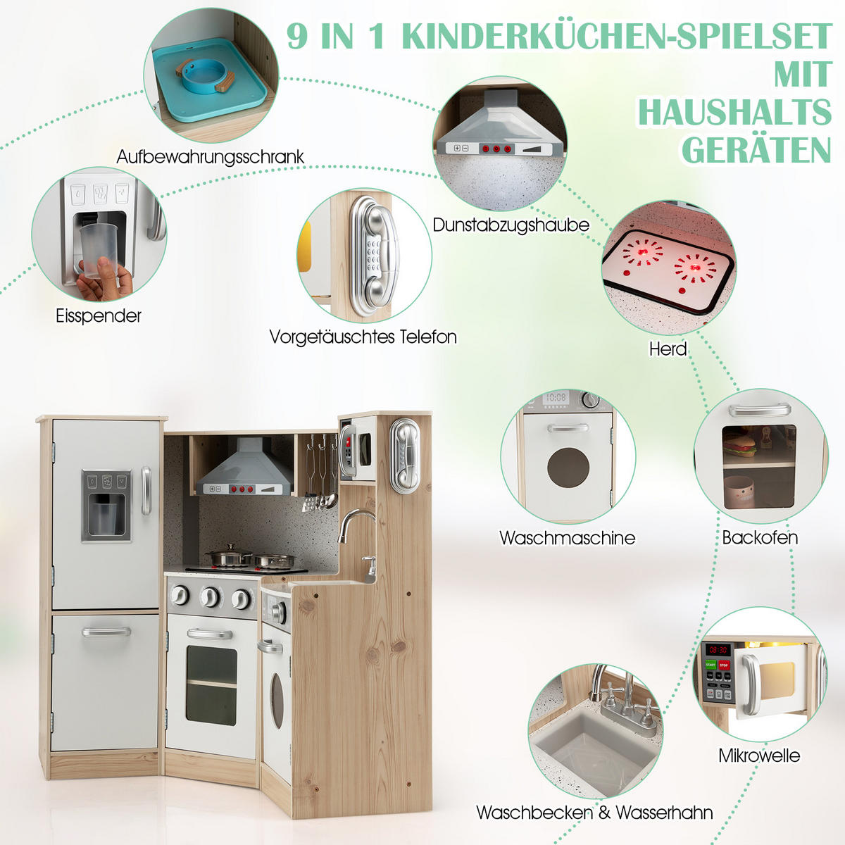 KINDERKÜCHEN Natur - Naturfarben, Holzwerkstoff (49/85/105cm) - COSTWAY