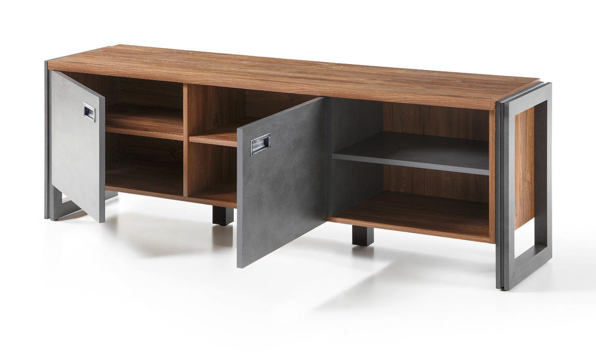 WOHNWAND Eiche Stirling, Matera grau, Schrankwand 4-teilig 356 x 170 cm - Eichefarben/Silberfarben, Holzwerkstoff/Metall (360/170/39cm) - Furn.Design