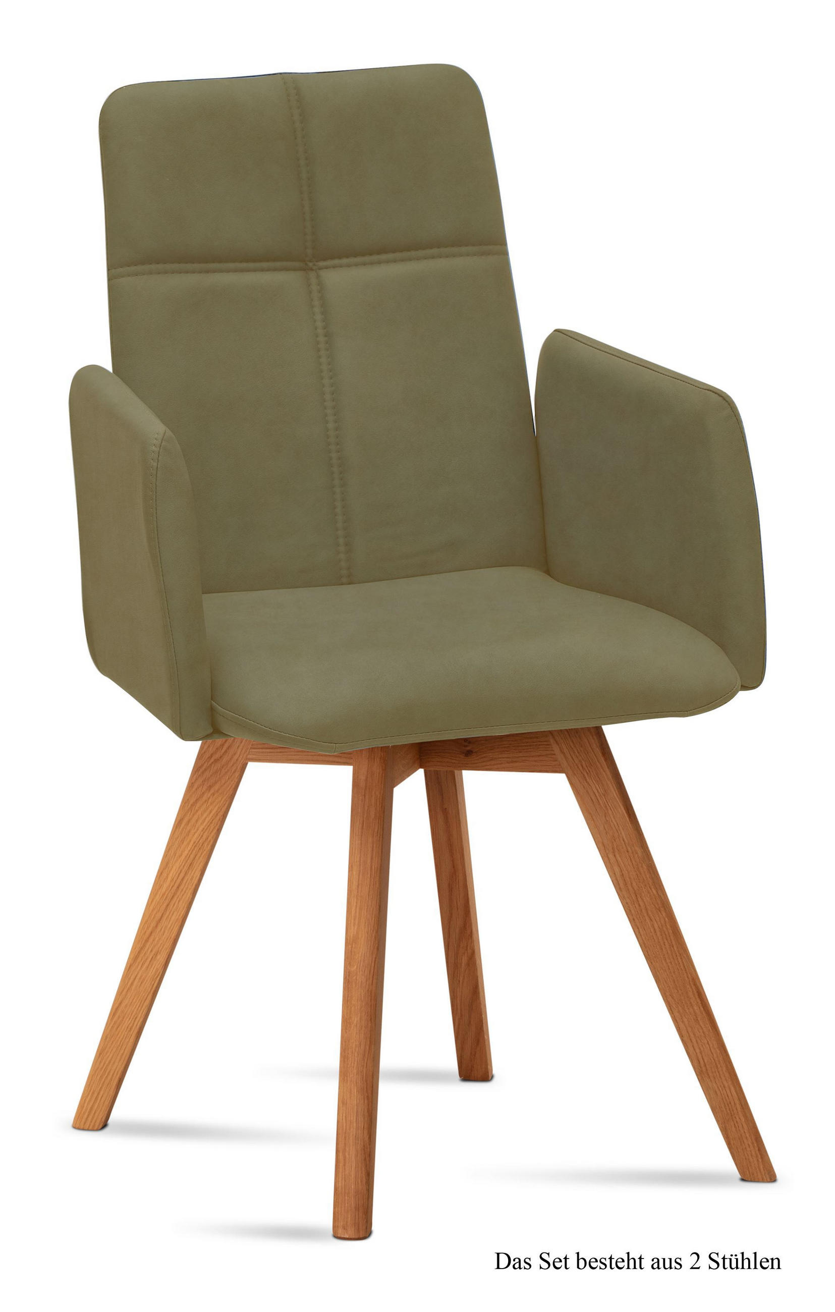 ARMLEHNSTUHL (2er-Set) Dinah 52x92x60 Eiche geölt/Olivgrün - Eichefarben/Olivgrün, Kunststoff (60/92/52cm) - 58aufmkessel