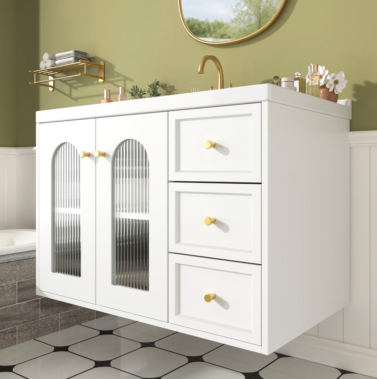 BADSCHRANK mit Keramikwaschbecken 80 cm Weiß - Weiß, Holzwerkstoff (50/58/80cm) - Beauniv