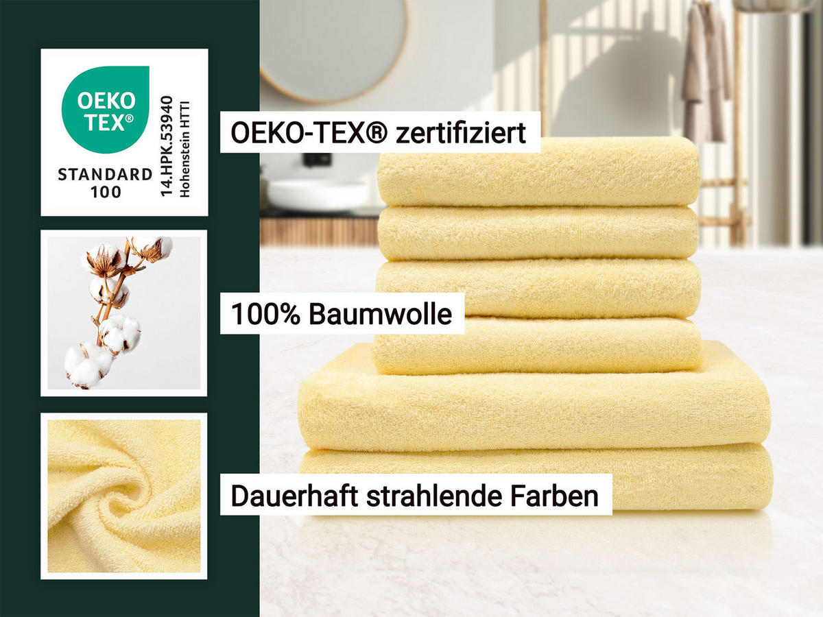 HANDTÜCHER SET, 6er-Set, 50x100 cm + 70x140 cm, 100% Baumwolle, Gelb - Gelb, Textil (50/100cm) - Zollner